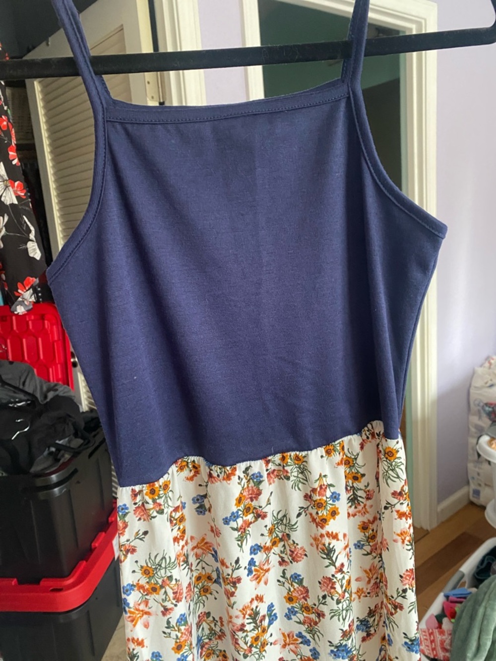 Navy and Floral Spaghetti Strap Dress